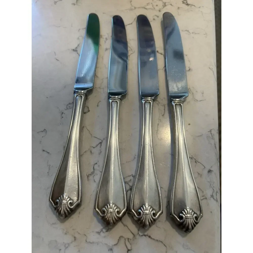 Hollow Dinner Knife Set of 4 Oneida King James 1881 Rogers Silver‎ Plate Vtg
